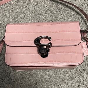Coach Pink Croc-Embossed Crossbody Bag